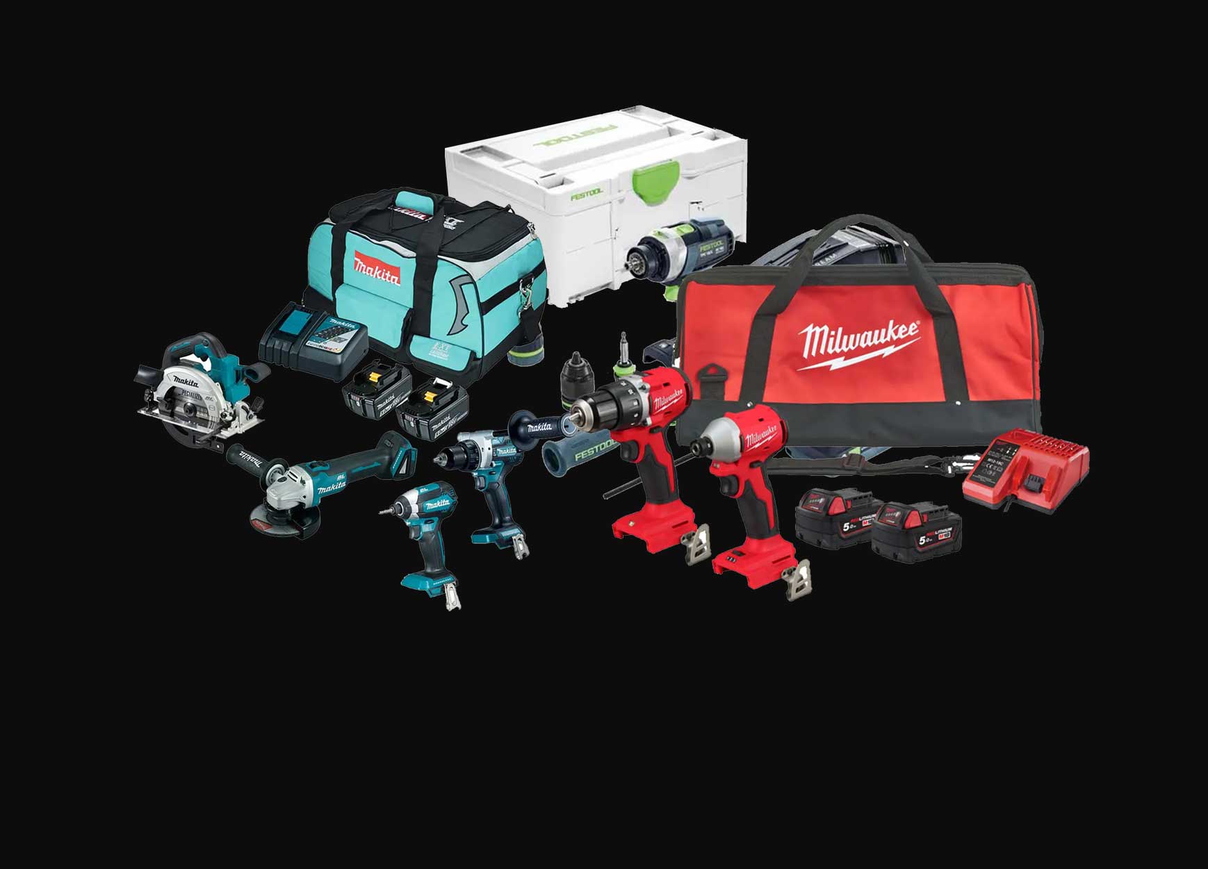 Verktygspaket från Milewaukee, Makita och Festool. Mycket bra priser.