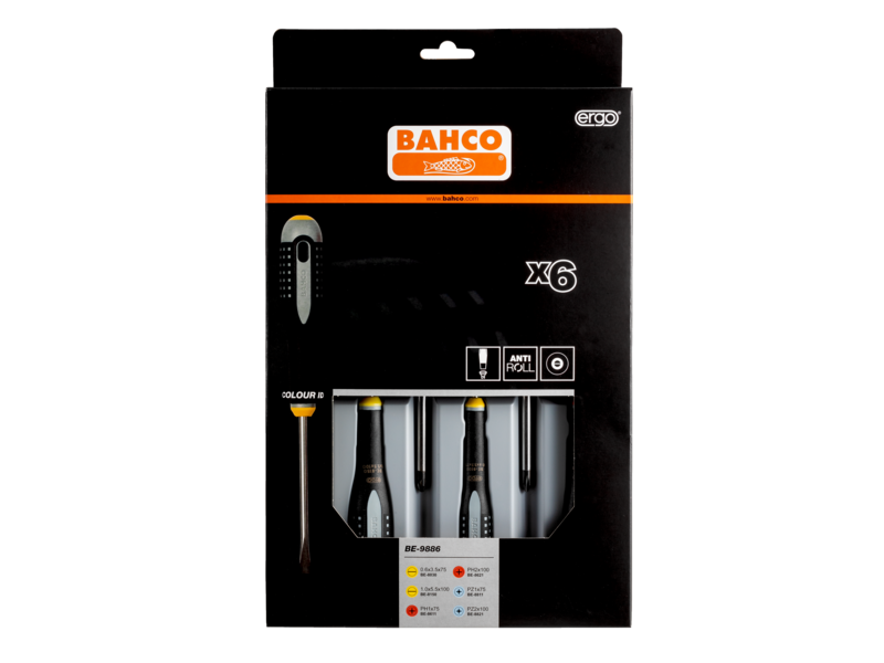Bahco skruvmejselsats med Spår, Phillips och Pozidriv