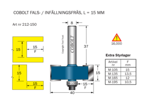 Falsfräs L=15 F=15 D=40 S=8 SL