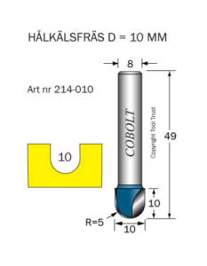Hålkälsfräs bottenskärande R=5