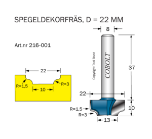 Dekorfräs D=22 R1=3 R2=1.5 L=1