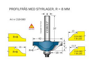 Profilfräs dubbelradie R=8 L=1