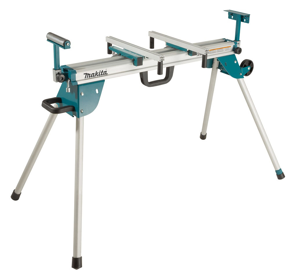 Makita WST06 sågbänk för kap- och geringssågar med hjul och justerbara materialstöd.