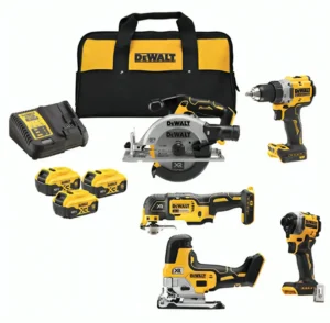 DEWALT Paket 5 Verktyg Kolborstfri 18V +3 Batterier, laddare & väska.