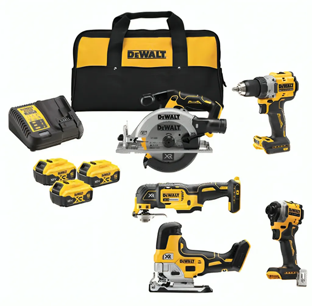 DEWALT Paket 5 Verktyg Kolborstfri 18V +3 Batterier, laddare & väska.