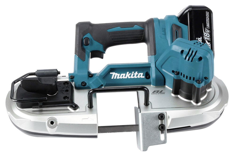 Makita DPB183Z bandsåg 18V på vit bakgrund.