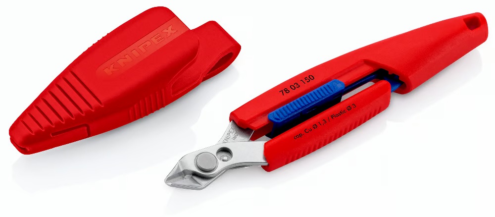 KNIPEX Slim Knips 78 03 150 V01 precisionsidavbitare i bältesfodral med spegelpolerade skär i INOX-stål