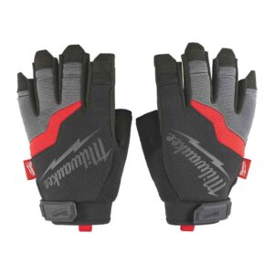 Milwaukee Fingerless fingerlösa arbetshandskar med förstärkt handflata och kardborreknäppning.
