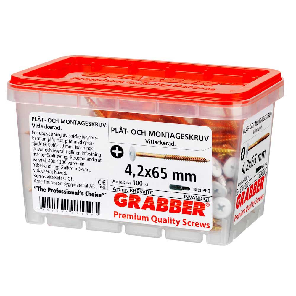 Grabber vit montageskruv 4,2 × 65 mm – 100 st - Bild 2
