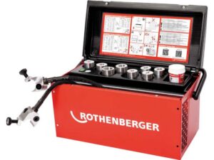 Rothenberger ROFROST Turbo II R290 elektrisk rörfrys 1500004196 med frysklämmor och reduceringsinsatser.