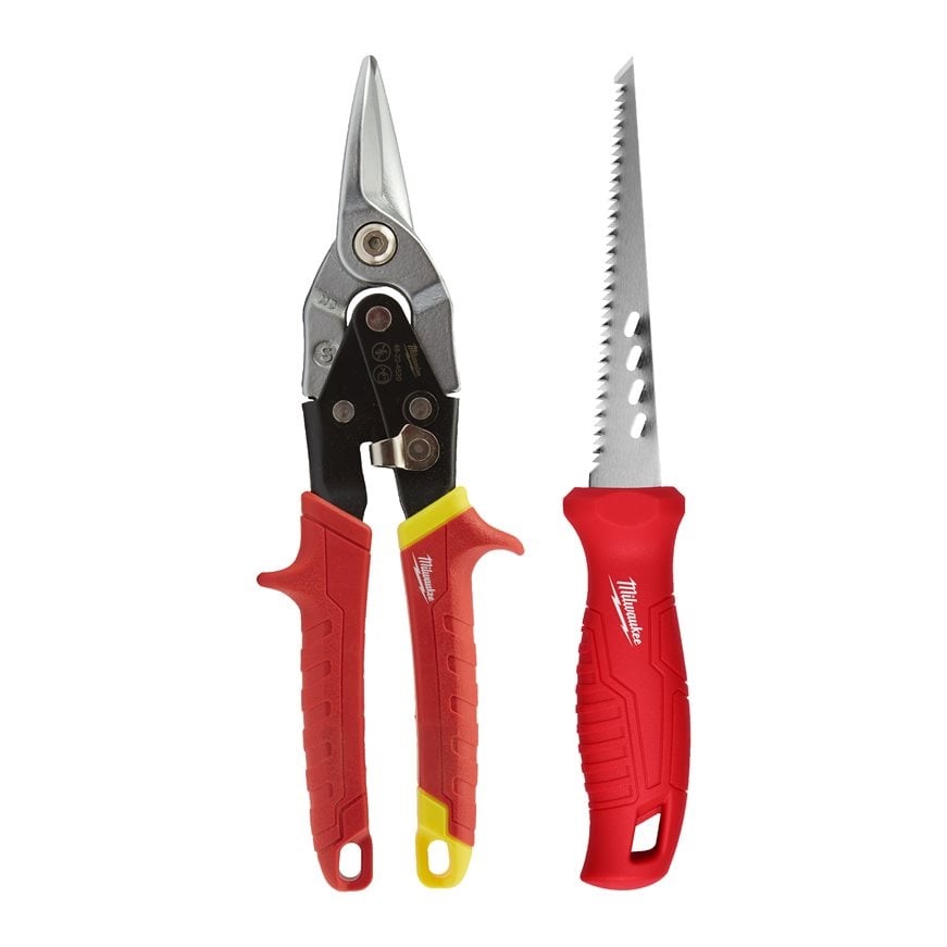 Milwaukee gipsset 4932479784 med gipssticksåg 150 mm och rak plåtsax.